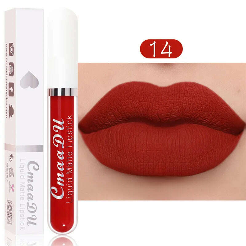 KIMLUD, 3Pcs/Set Waterproof Matte Nude Lip Gloss Brown Nude Pigment Dark Red Long Lasting Velvet Liquid Lipstick Women Makeup Lip Glaze, 1PCS 14, KIMLUD Womens Clothes