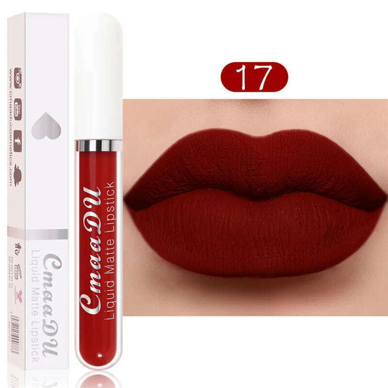 KIMLUD, 3Pcs/Set Waterproof Matte Nude Lip Gloss Brown Nude Pigment Dark Red Long Lasting Velvet Liquid Lipstick Women Makeup Lip Glaze, 1PCS 17, KIMLUD Womens Clothes