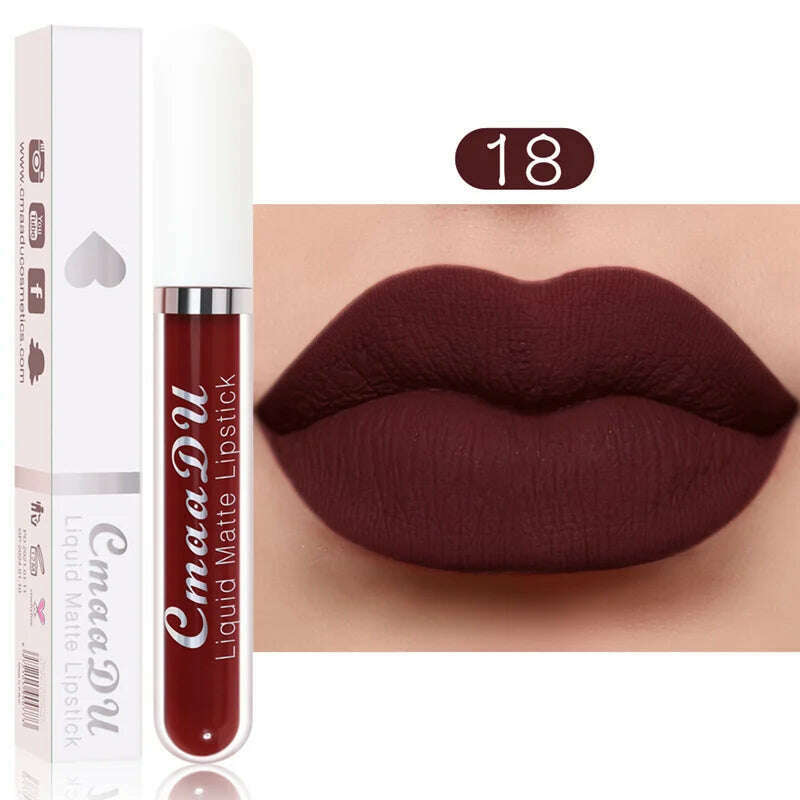 KIMLUD, 3Pcs/Set Waterproof Matte Nude Lip Gloss Brown Nude Pigment Dark Red Long Lasting Velvet Liquid Lipstick Women Makeup Lip Glaze, 1PCS 18, KIMLUD Womens Clothes