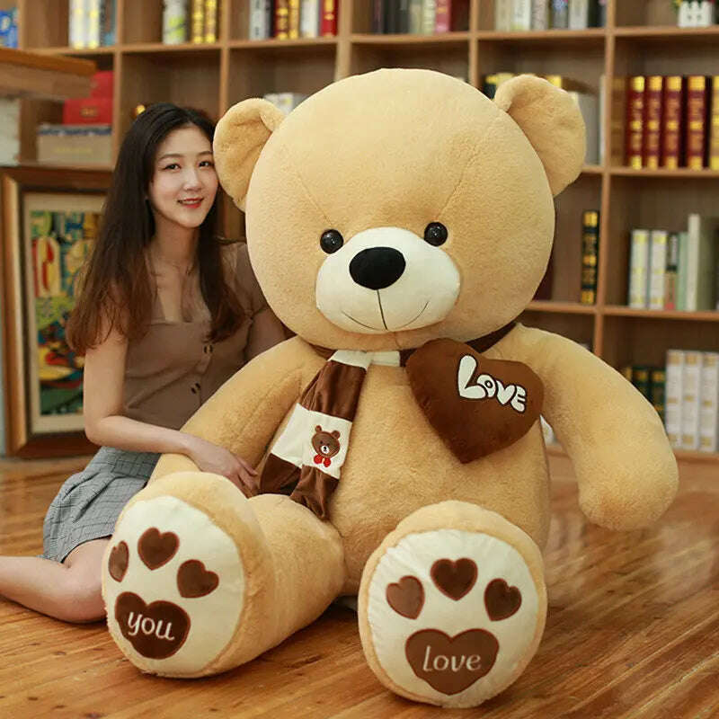 KIMLUD, 4 Colors High Quality 80/100CM Teddy Bear With Scarf Stuffed Animals Bear Plush Toys Teddy Bear Doll Lovers Birthday Baby Gift, KIMLUD Womens ClothesKIMLUD, 4 Colors High Quality 80/100CM Teddy Bear With Scarf Stuffed Animals Bear Plush Toys Teddy Bear Doll Lovers Birthday Baby Gift, 80cm / Light brown, KIMLUD APPAREL - Womens Clothes
