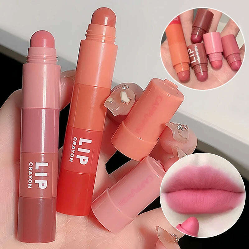 KIMLUD, 4 In 1 Nude Matte Lipstick Pencil Kit Velvet Sexy Red Lip Tint Non-stick Cup Multicolour Lipstick Pen Makeup Lips Cosmetic Set, KIMLUD Womens Clothes