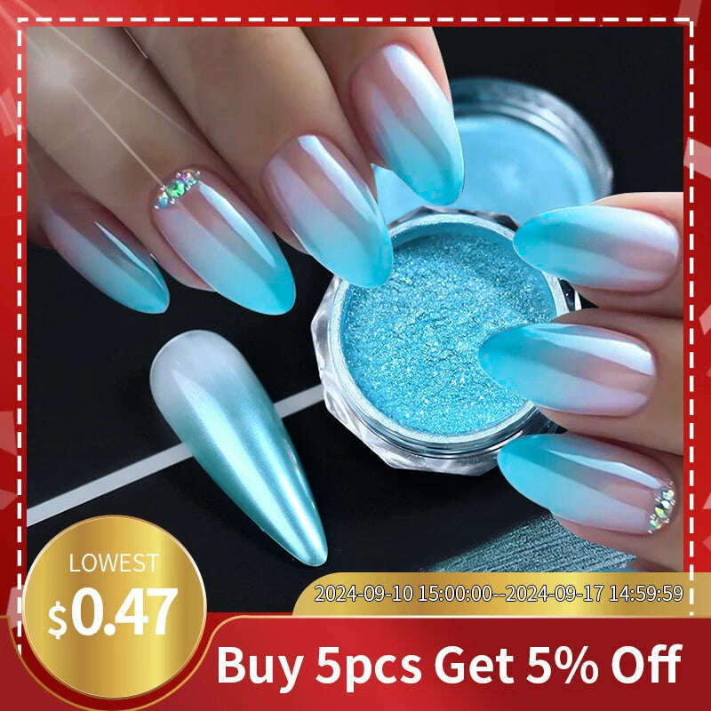 40 Colors Gradient Nail Art Powders Pigment Neon Mirror Effect Nails Glitter Pigment Chrome Dust White Pearl Nail Decoration - KIMLUD