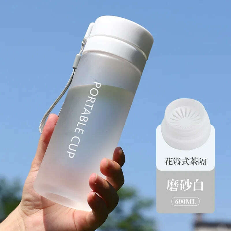KIMLUD, 400/600/800ml Outdoor Large Capacity Sports Water Bottle Scrub Plastic Cup Portable Anti-Drop Water Cup Air Up Drinkfles, Frosted white 600ml / ., KIMLUD Womens Clothes