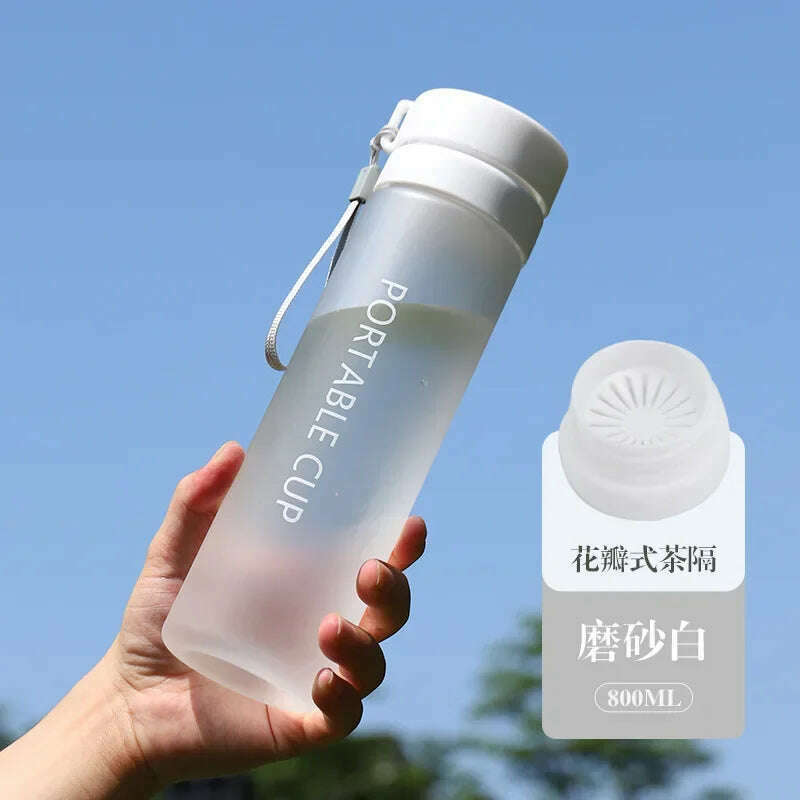 KIMLUD, 400/600/800ml Outdoor Large Capacity Sports Water Bottle Scrub Plastic Cup Portable Anti-Drop Water Cup Air Up Drinkfles, Frosted white 800ml / ., KIMLUD Womens Clothes