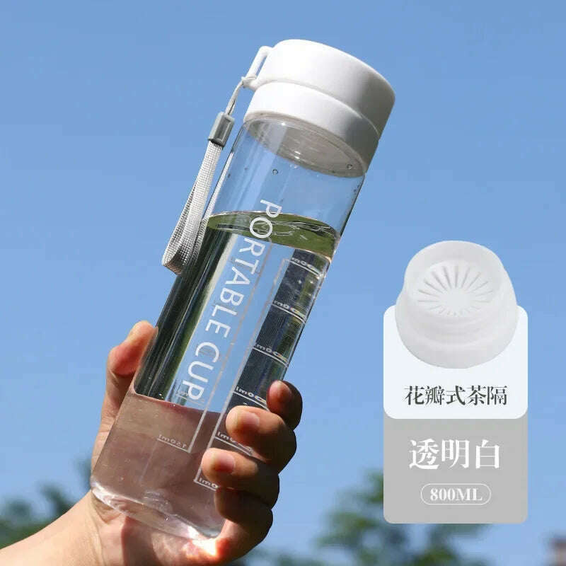 KIMLUD, 400/600/800ml Outdoor Large Capacity Sports Water Bottle Scrub Plastic Cup Portable Anti-Drop Water Cup Air Up Drinkfles, clear white 800ml / ., KIMLUD Womens Clothes