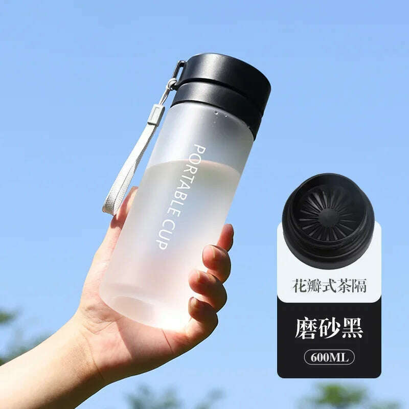 KIMLUD, 400/600/800ml Outdoor Large Capacity Sports Water Bottle Scrub Plastic Cup Portable Anti-Drop Water Cup Air Up Drinkfles, Frosted Black 600ml / ., KIMLUD Womens Clothes