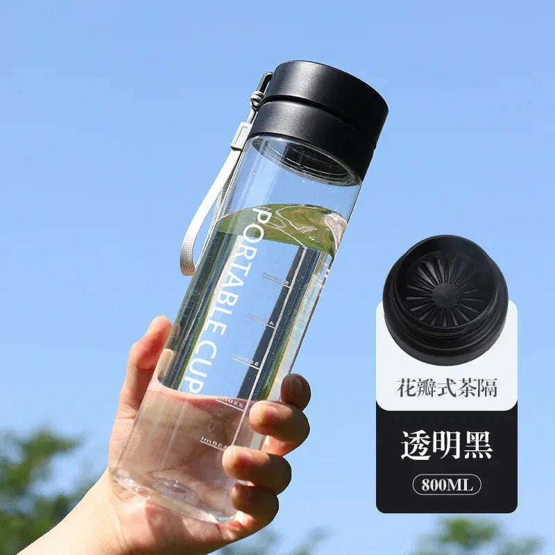 KIMLUD, 400/600/800ml Outdoor Large Capacity Sports Water Bottle Scrub Plastic Cup Portable Anti-Drop Water Cup Air Up Drinkfles, clear black 800ml / ., KIMLUD Womens Clothes