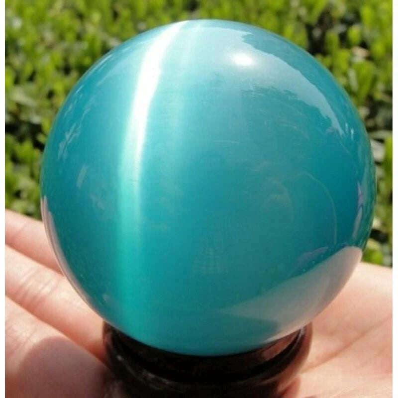 KIMLUD, 40mm Blue Cat's-eye Opal Natural Quartz Crystal Healing Stone Ball Sphere Decor, KIMLUD Women's Clothes