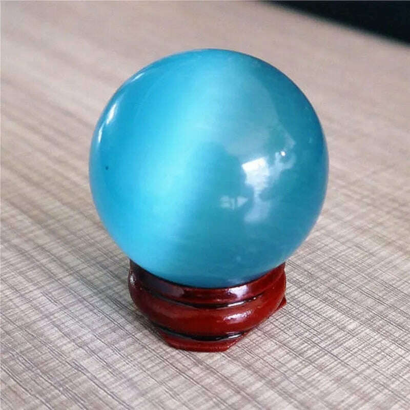 40mm Blue Cat's-eye Opal Natural Quartz Crystal Healing Stone Ball Sphere Decor - KIMLUD