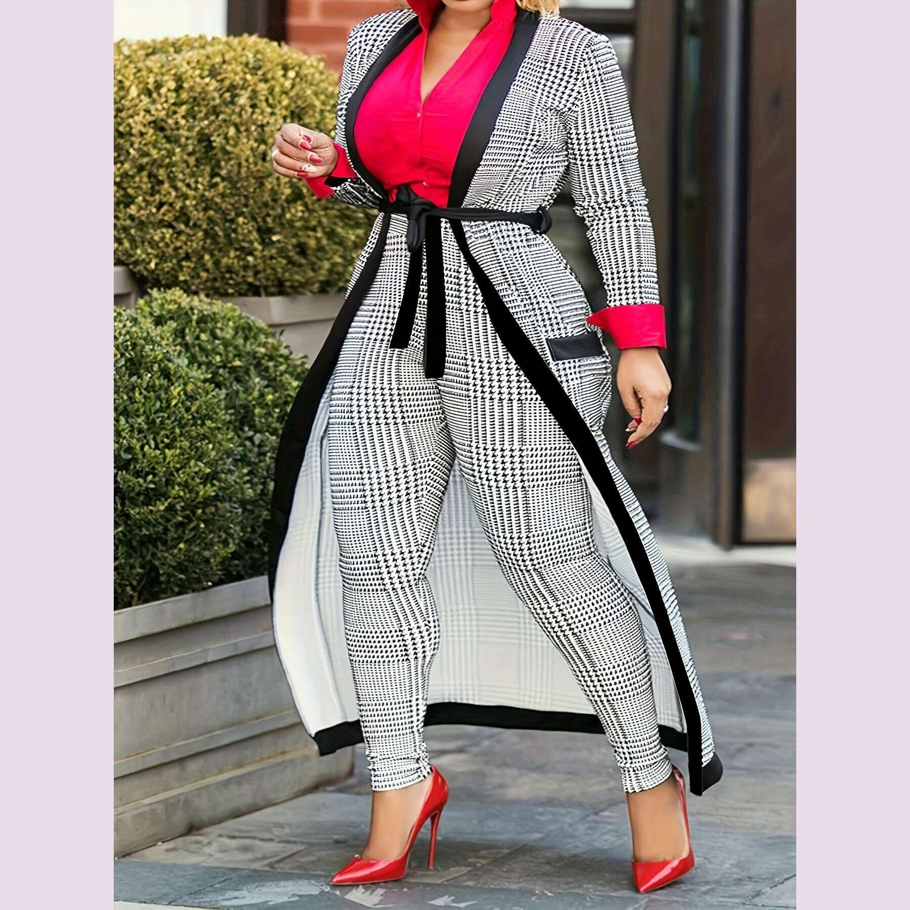 plus-size-elegant-houndstooth-co-ord-set---soft-polyester-knit-fabric-with-elastane-for-comfort-belted-long-cardigan-with-cardigan-collar-slim-fitting-pants-with-slight-stretch-for-flattering-silhouette---ideal-for-work-orkimlud-womens-fashion-34626081