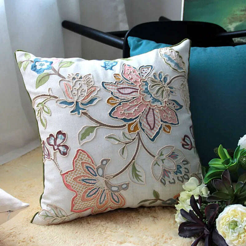 KIMLUD, 45x45cm High-end Towel Embroidery Flowers Pillow Cover Pink Decorative Pillows Throw Pillow Cases Sofa Living Room Home Decor, just cover-45x45cm / A, KIMLUD Women's Clothes