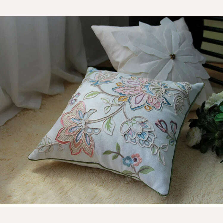KIMLUD, 45x45cm High-end Towel Embroidery Flowers Pillow Cover Pink Decorative Pillows Throw Pillow Cases Sofa Living Room Home Decor, KIMLUD Women's Clothes