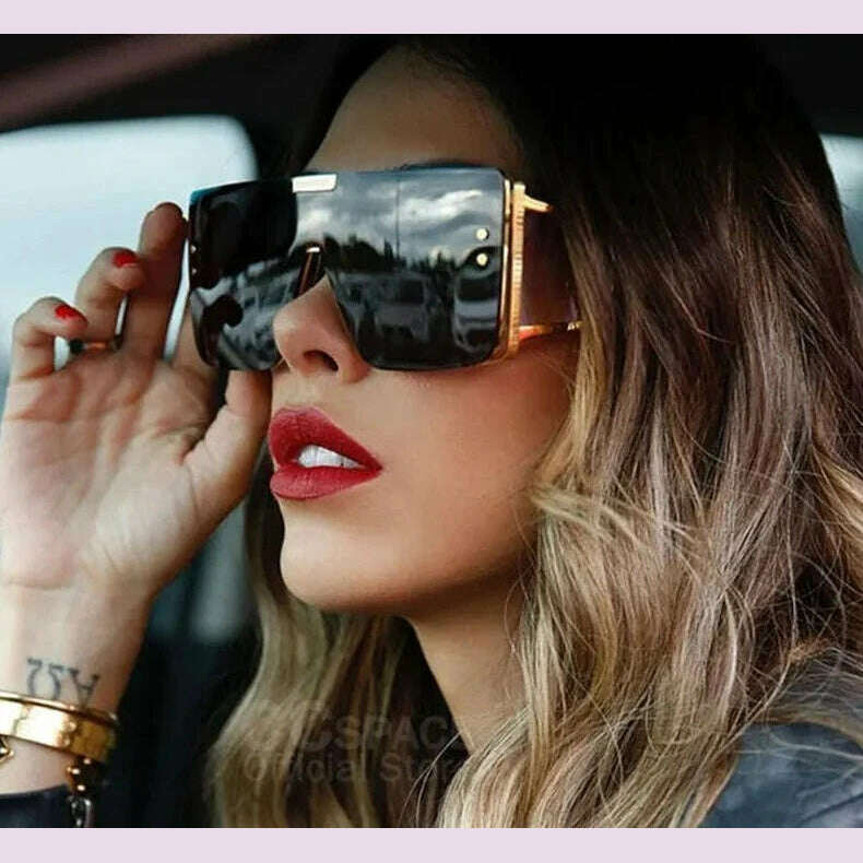 46588 Oversized Luxury Brand Sunglasses Retro Men Women Fashion One Lens Shades Uv400 Vintage Glasses - KIMLUD