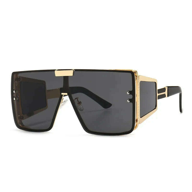 KIMLUD, 46588 Oversized One Lens Goggle Sunglasses Retro Men Women Fashion Shades UV400 Vintage Glasses, C1GoldBlack / 46588, KIMLUD Women's Clothes