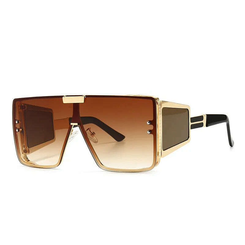 KIMLUD, 46588 Oversized One Lens Goggle Sunglasses Retro Men Women Fashion Shades UV400 Vintage Glasses, C2GoldTea / 46588, KIMLUD Womens Clothes