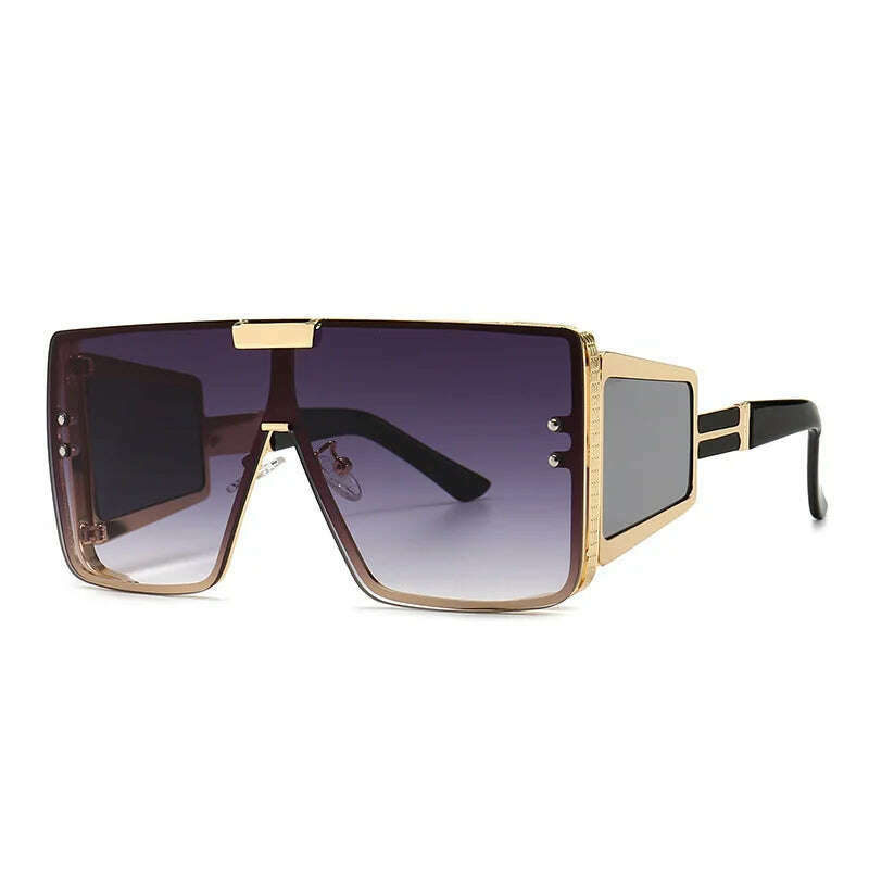 KIMLUD, 46588 Oversized One Lens Goggle Sunglasses Retro Men Women Fashion Shades UV400 Vintage Glasses, C7GoldGray / 46588, KIMLUD Womens Clothes