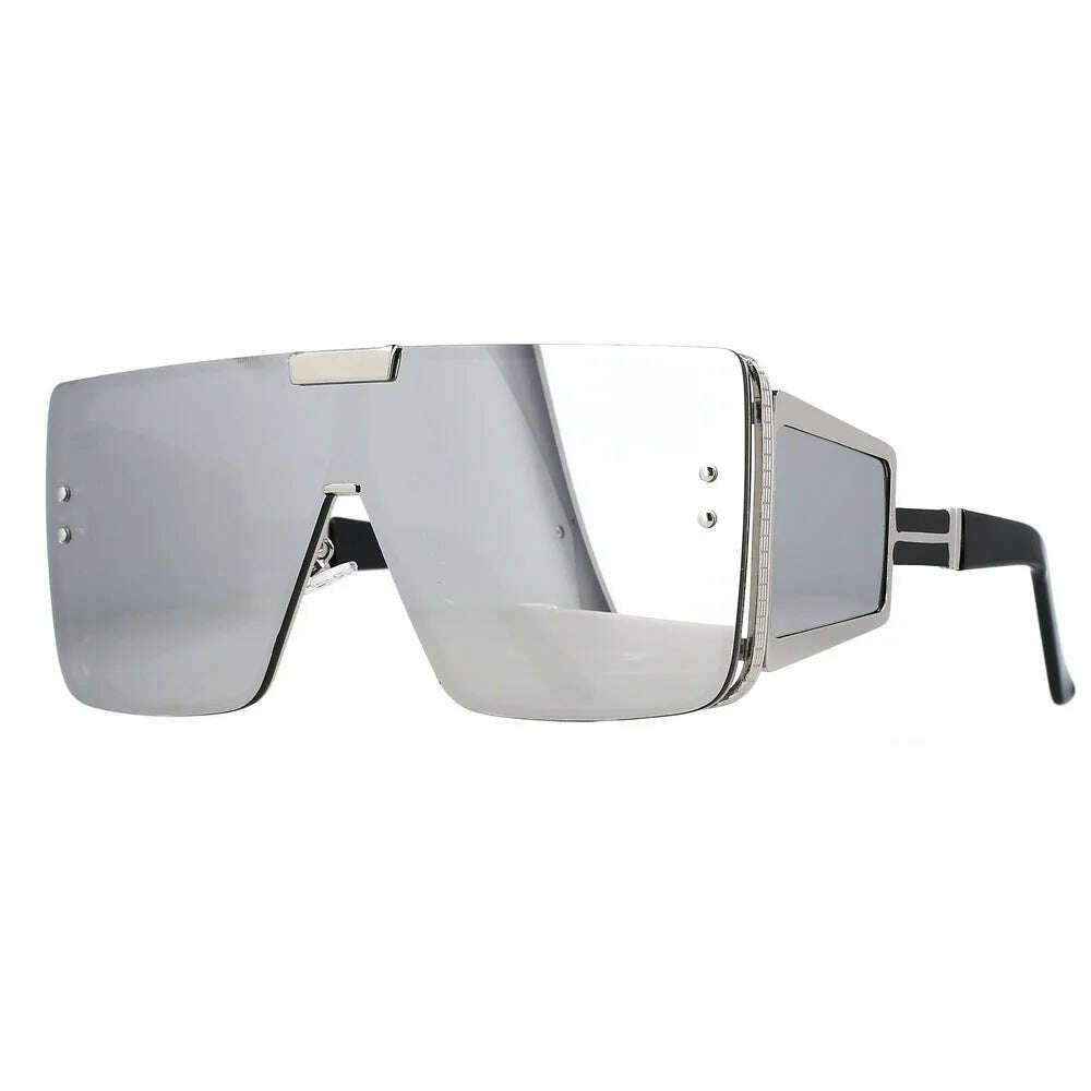 KIMLUD, 46588 Oversized One Lens Goggle Sunglasses Retro Men Women Fashion Shades UV400 Vintage Glasses, Silver-Silver / 46588, KIMLUD Womens Clothes