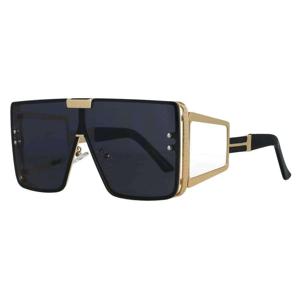 KIMLUD, 46588 Oversized One Lens Goggle Sunglasses Retro Men Women Fashion Shades UV400 Vintage Glasses, Black-Clear / 46588, KIMLUD Womens Clothes