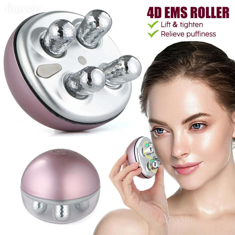 KIMLUD, 4D EMS Face Massager Roller Microcurrent Facial Device Vibration Facial Massager Beauty Skin Care Tool for Face Eye Neck Body, KIMLUD Womens Clothes