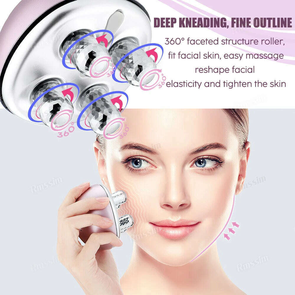 KIMLUD, 4D EMS Face Massager Roller Microcurrent Facial Device Vibration Facial Massager Beauty Skin Care Tool for Face Eye Neck Body, KIMLUD Womens Clothes