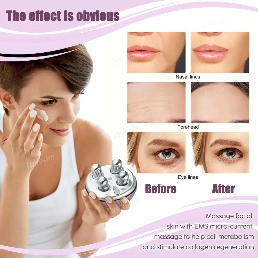 KIMLUD, 4D EMS Face Massager Roller Microcurrent Facial Device Vibration Facial Massager Beauty Skin Care Tool for Face Eye Neck Body, KIMLUD Womens Clothes