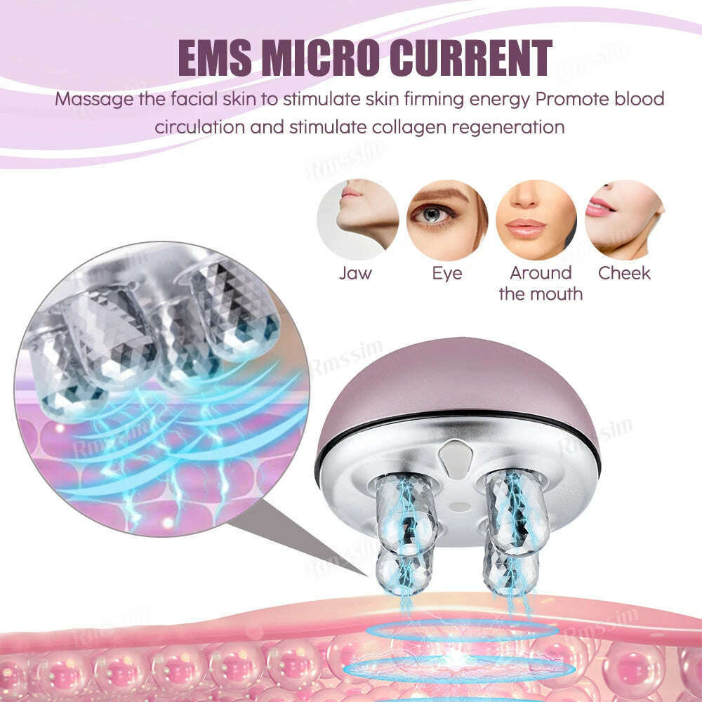 KIMLUD, 4D EMS Face Massager Roller Microcurrent Facial Device Vibration Facial Massager Beauty Skin Care Tool for Face Eye Neck Body, KIMLUD Womens Clothes