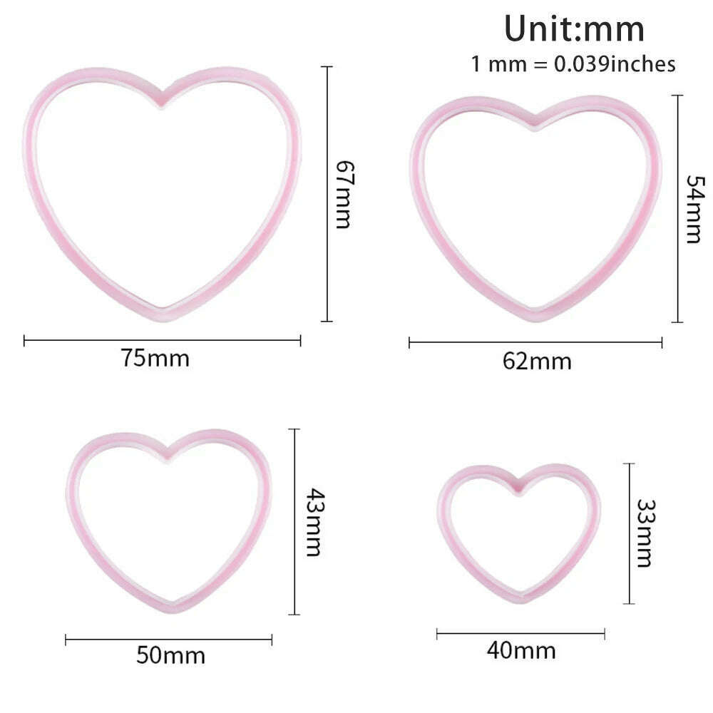 KIMLUD, 4Pcs Cookie Cutter Heart Shape Biscuit Maker Pastry Cutter Plastic Baking Mold Fondant Sugar Craft Mold Bakeware Cake Decorating, 4Pcs Heart Shape, KIMLUD Womens Clothes