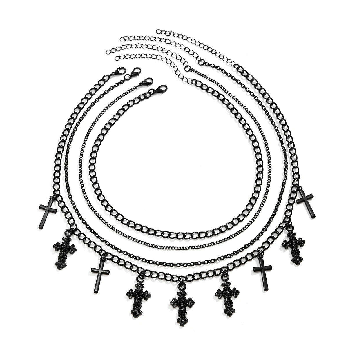 4Pcs Goth Black Cross Jesus Tassel Pendant Choker Necklace for Women Punk Metal Clavicle Chain Halloween Jewelry Y2K Accessories - KIMLUD