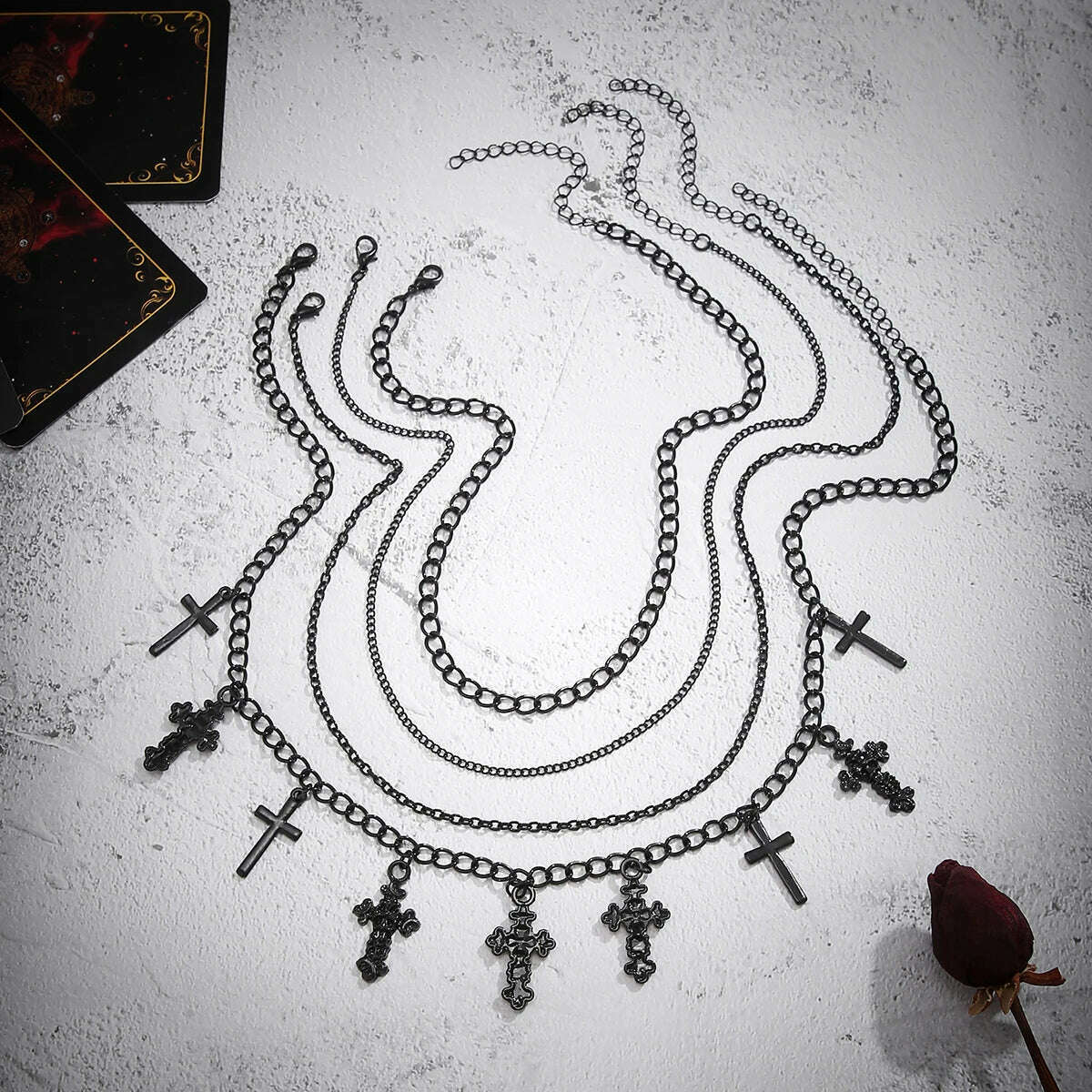 KIMLUD, 4Pcs Goth Black Cross Jesus Tassel Pendant Choker Necklace for Women Punk Metal Clavicle Chain Halloween Jewelry Y2K Accessories, KIMLUD Womens Clothes