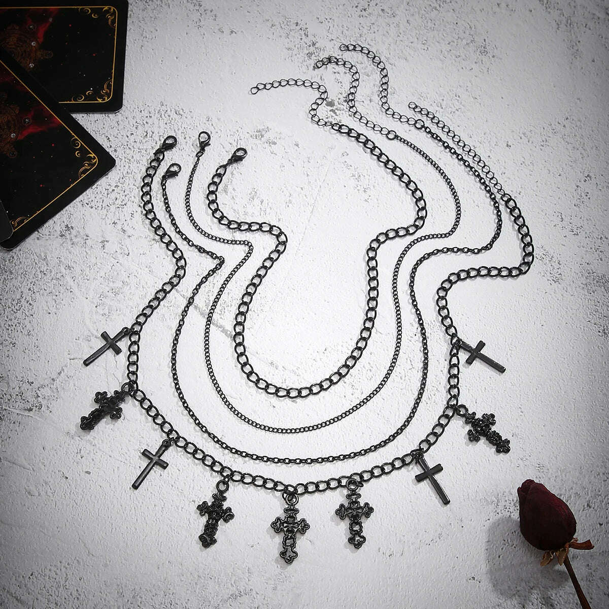 4Pcs Goth Black Cross Jesus Tassel Pendant Choker Necklace for Women Punk Metal Clavicle Chain Halloween Jewelry Y2K Accessories - KIMLUD