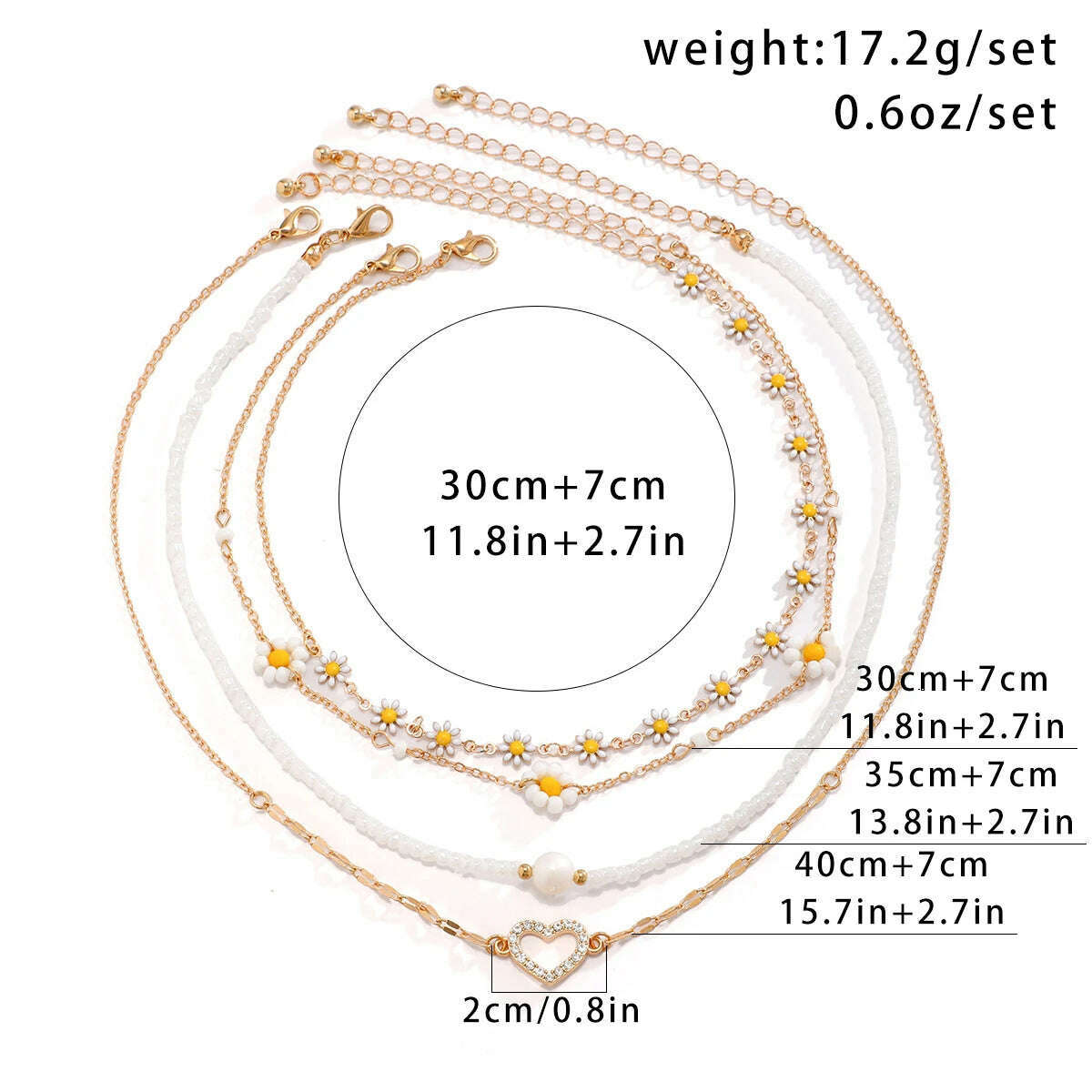 4Pcs Vintage Sunflower Flower Clavicle Chain Necklace for Women Kpop Rhinestone Love Heart Pendant Choker Aesthetic Y2K Jewelry - KIMLUD
