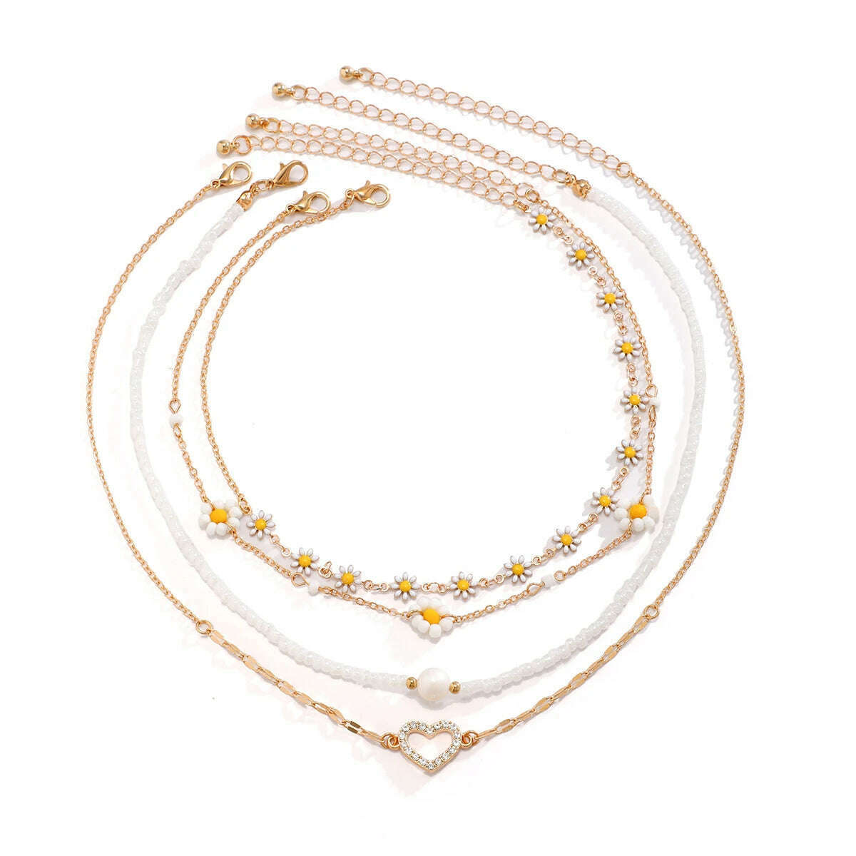 4Pcs Vintage Sunflower Flower Clavicle Chain Necklace for Women Kpop Rhinestone Love Heart Pendant Choker Aesthetic Y2K Jewelry - KIMLUD