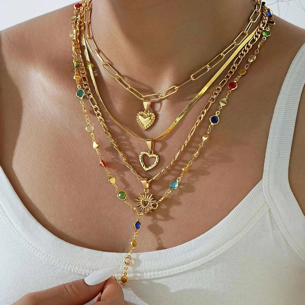 4Pcs/Set Simple Jesus Cross Pendant Choker Necklace for Women Trendy Colorful Crystal Chain Christian Daily Wear Jewelry Gifts