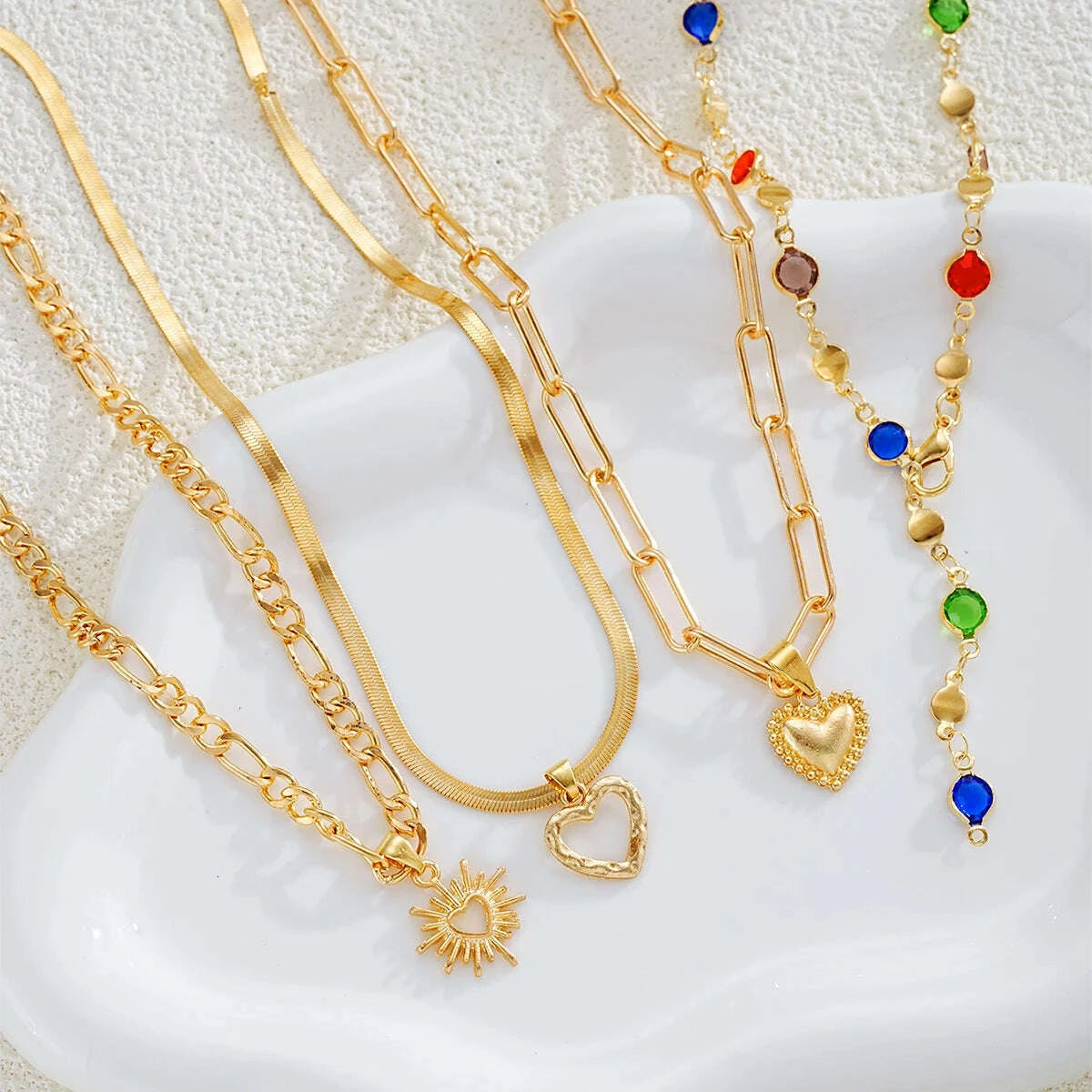 4Pcs/Set Simple Jesus Cross Pendant Choker Necklace for Women Trendy Colorful Crystal Chain Christian Daily Wear Jewelry Gifts