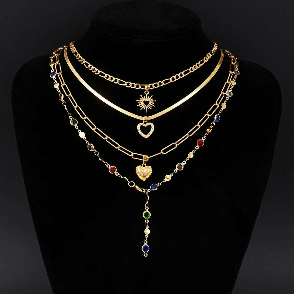 4Pcs/Set Simple Jesus Cross Pendant Choker Necklace for Women Trendy Colorful Crystal Chain Christian Daily Wear Jewelry Gifts
