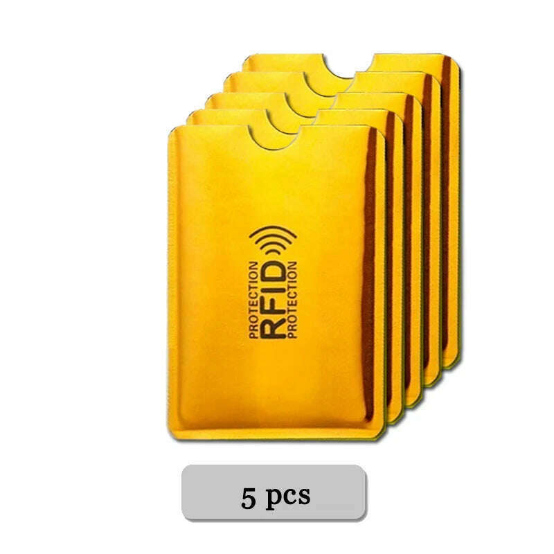 KIMLUD, 5-20 pcs Aluminium Anti Rfid Card Holder NFC Blocking Reader Lock Id Bank Card Holder Case Protection Metal Credit Card Case, 5 pcs Yellow-gold, KIMLUD Women's Clothes