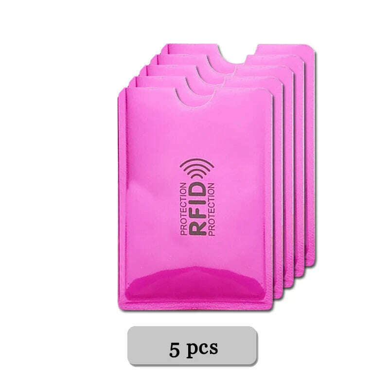 KIMLUD, 5-20 pcs Aluminium Anti Rfid Card Holder NFC Blocking Reader Lock Id Bank Card Holder Case Protection Metal Credit Card Case, 5 pcs Rose-red, KIMLUD Womens Clothes