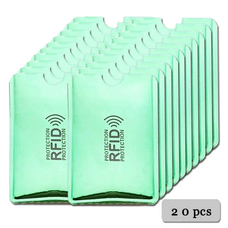 KIMLUD, 5-20 pcs Aluminium Anti Rfid Card Holder NFC Blocking Reader Lock Id Bank Card Holder Case Protection Metal Credit Card Case, 20 pcs Green, KIMLUD Womens Clothes