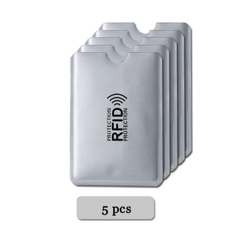 KIMLUD, 5-20 pcs Aluminium Anti Rfid Card Holder NFC Blocking Reader Lock Id Bank Card Holder Case Protection Metal Credit Card Case, 5 pcs Silver, KIMLUD Womens Clothes