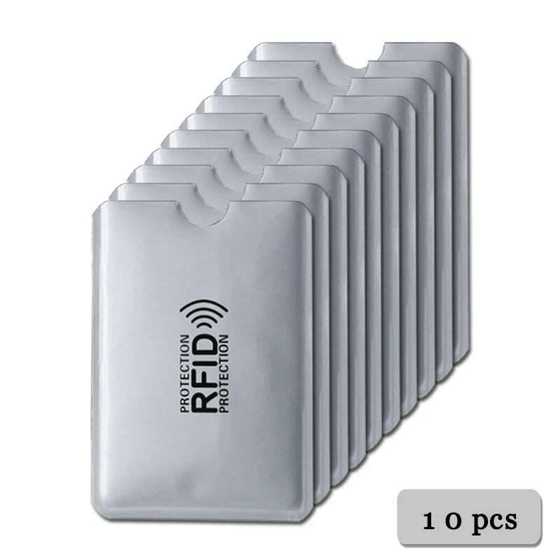 KIMLUD, 5-20 pcs Aluminium Anti Rfid Card Holder NFC Blocking Reader Lock Id Bank Card Holder Case Protection Metal Credit Card Case, 10 pcs Silver, KIMLUD Womens Clothes