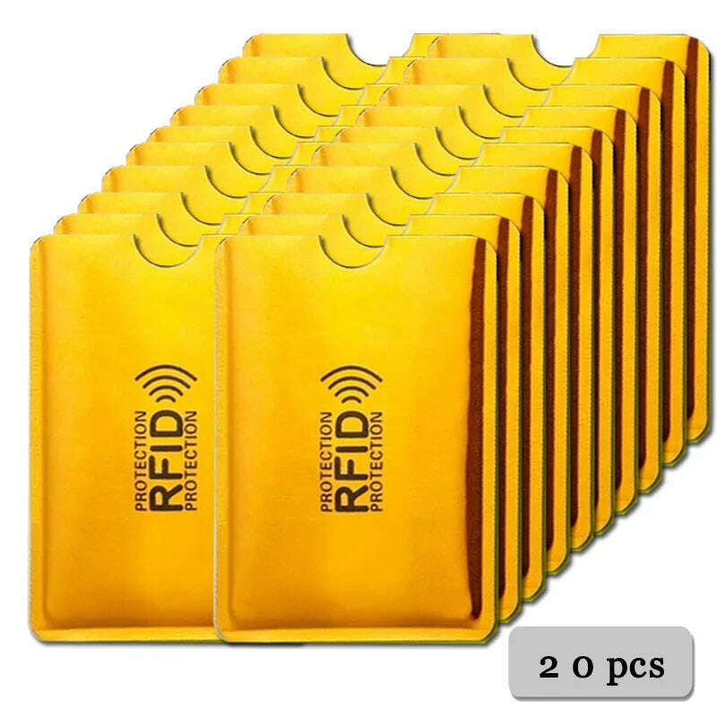 KIMLUD, 5-20 pcs Aluminium Anti Rfid Card Holder NFC Blocking Reader Lock Id Bank Card Holder Case Protection Metal Credit Card Case, 20 pcs Yellow-gold, KIMLUD Womens Clothes