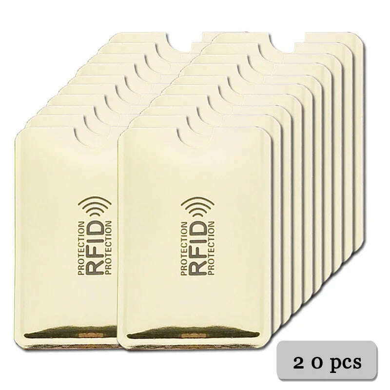 KIMLUD, 5-20 pcs Aluminium Anti Rfid Card Holder NFC Blocking Reader Lock Id Bank Card Holder Case Protection Metal Credit Card Case, 20 pcs Light-gold, KIMLUD Womens Clothes