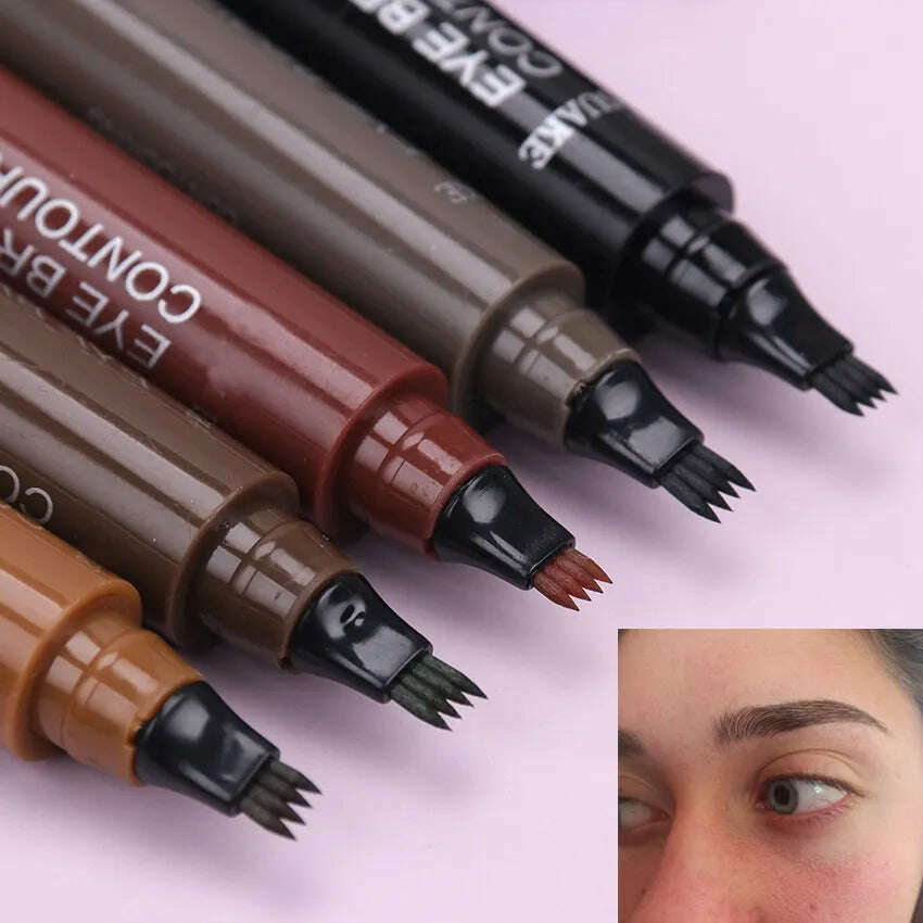 KIMLUD, 5 Colors Eyebrow Pen Waterproof 4 Fork Tip Eyebrow Tattoo Pencil Cosmetic Long Lasting Natural Dark Brown Liquid Eye Brow Pencil, KIMLUD Women's Clothes