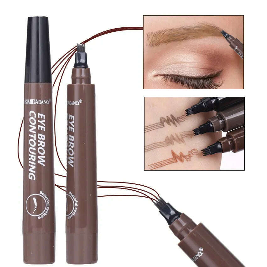 KIMLUD, 5 Colors Eyebrow Pen Waterproof 4 Fork Tip Eyebrow Tattoo Pencil Cosmetic Long Lasting Natural Dark Brown Liquid Eye Brow Pencil, KIMLUD Womens Clothes