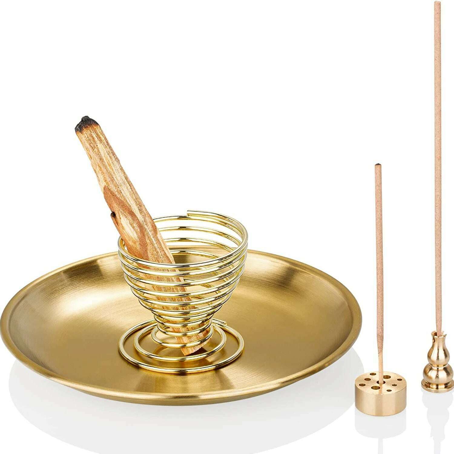 5 in 1 Metal Incense Burner for Yoga Brass Incense Holder Palo Santo Holder Sage Holder Incense Tray Ash Catcher Home Decor - KIMLUD