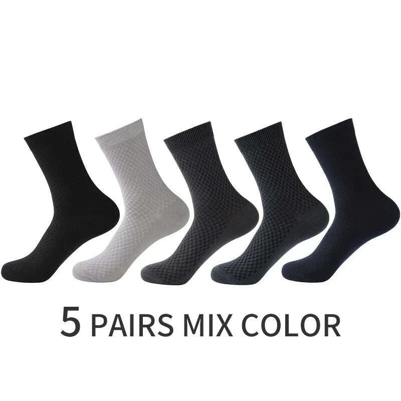 5 Pairs Men Bamboo Fiber Crew Casual Socks Man High Quality Spring Summer Autumn Business Breathable Black Male Dress Long Socks - KIMLUD