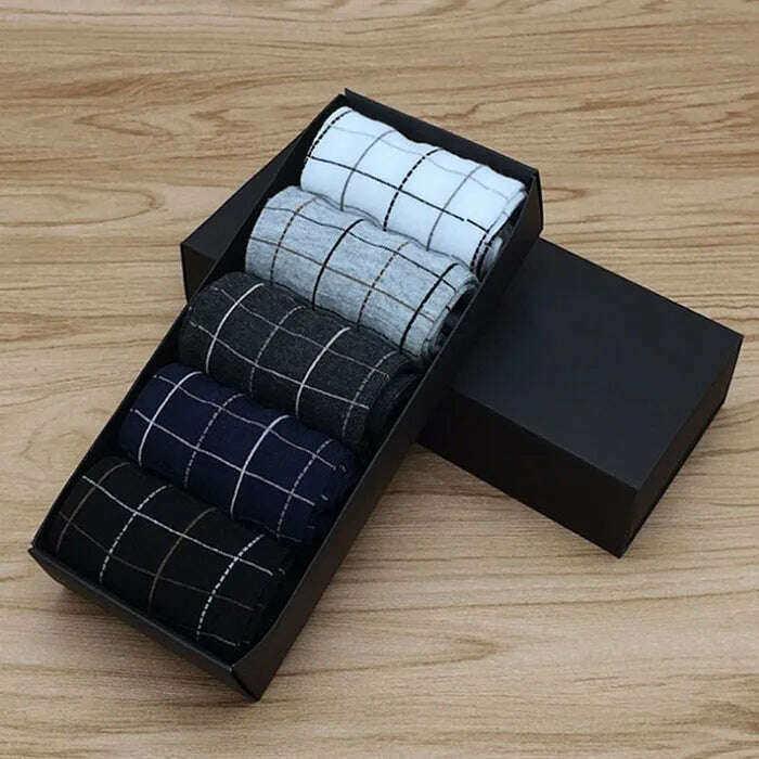 KIMLUD, 5 Pairs Socks Men Classic Boxed Autumn Winter Man Thick Tube Fashion Durable Cotton Sock Meias Absorbent Sweater Gift Man Socks, C, KIMLUD Womens Clothes