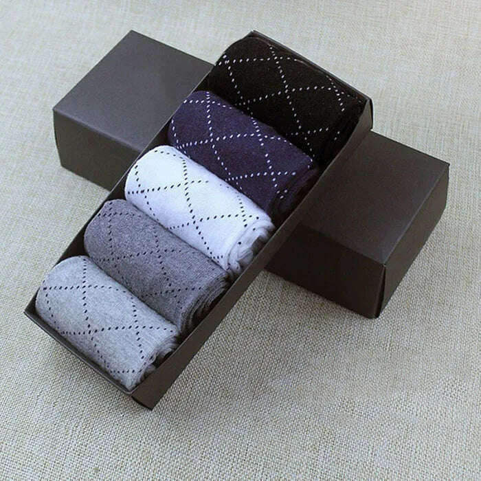 KIMLUD, 5 Pairs Socks Men Classic Boxed Autumn Winter Man Thick Tube Fashion Durable Cotton Sock Meias Absorbent Sweater Gift Man Socks, E, KIMLUD Womens Clothes