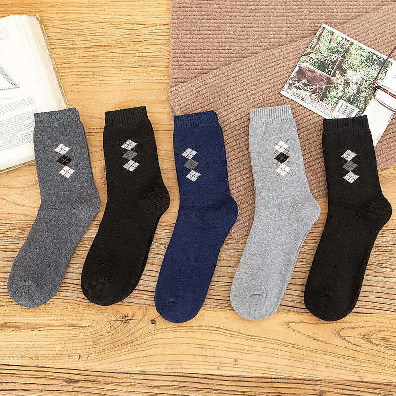 5 Pairs Solid Color Wool Socks Men Business Casual Breathable Spring Winter Keep Warm Thicken Male Crew Socks Calcetines Hombre - KIMLUD