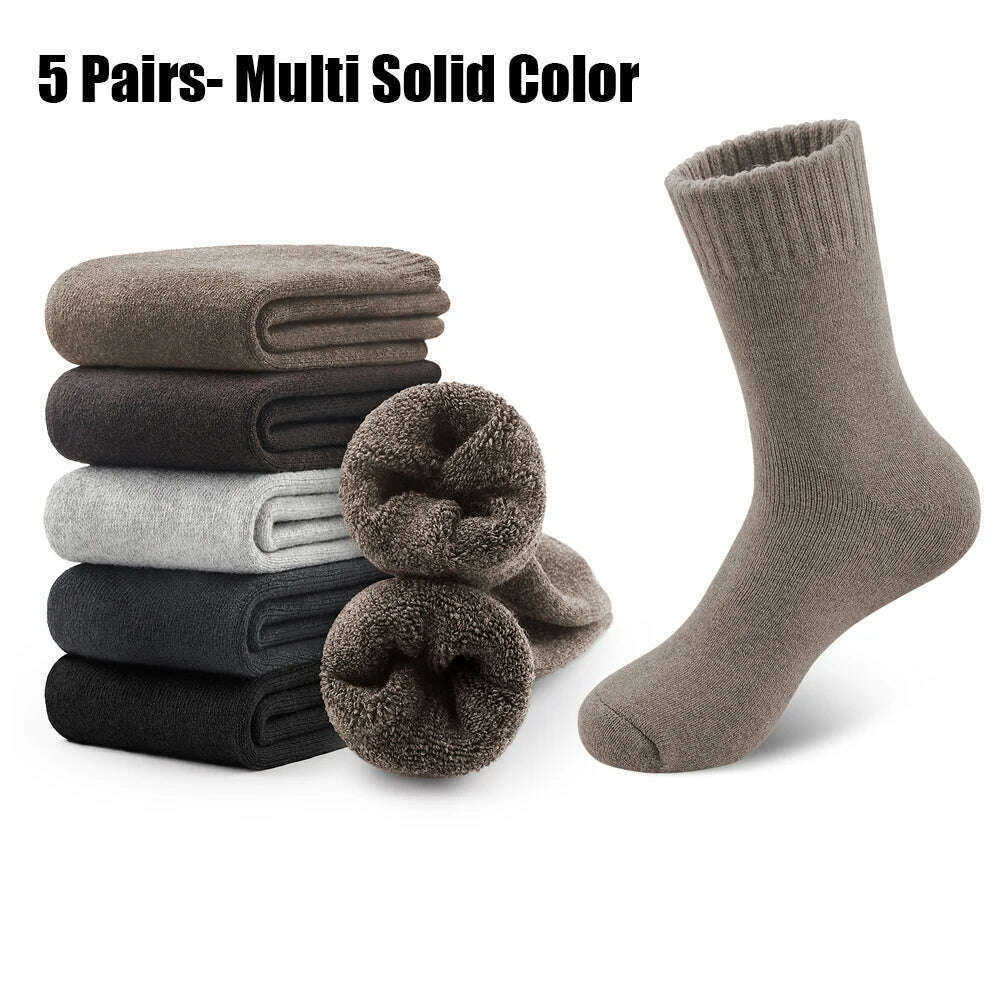 KIMLUD, 5 Pairs Winter Thicken Wool Merino Socks Women Towel Keep Warm Winter Terry Socks New Year Christmas Gift Russia Socks for Man, KIMLUD Womens Clothes